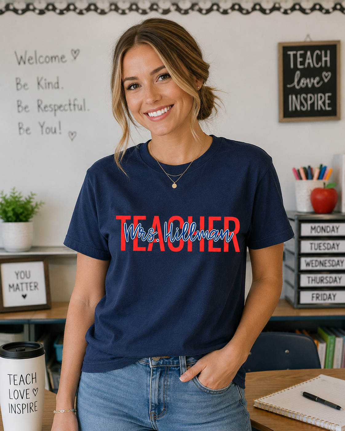 School Colors Teacher Shirt with Name