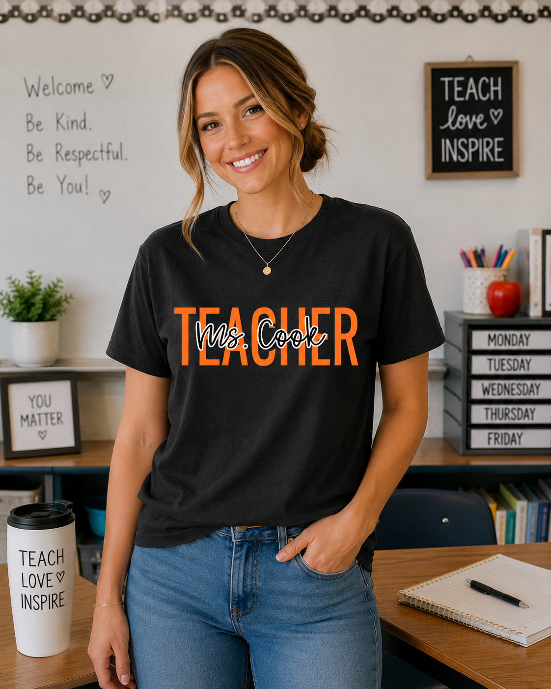 School Colors Teacher Shirt with Name