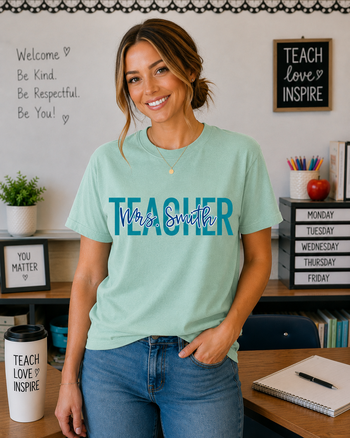 School Colors Teacher Shirt with Name