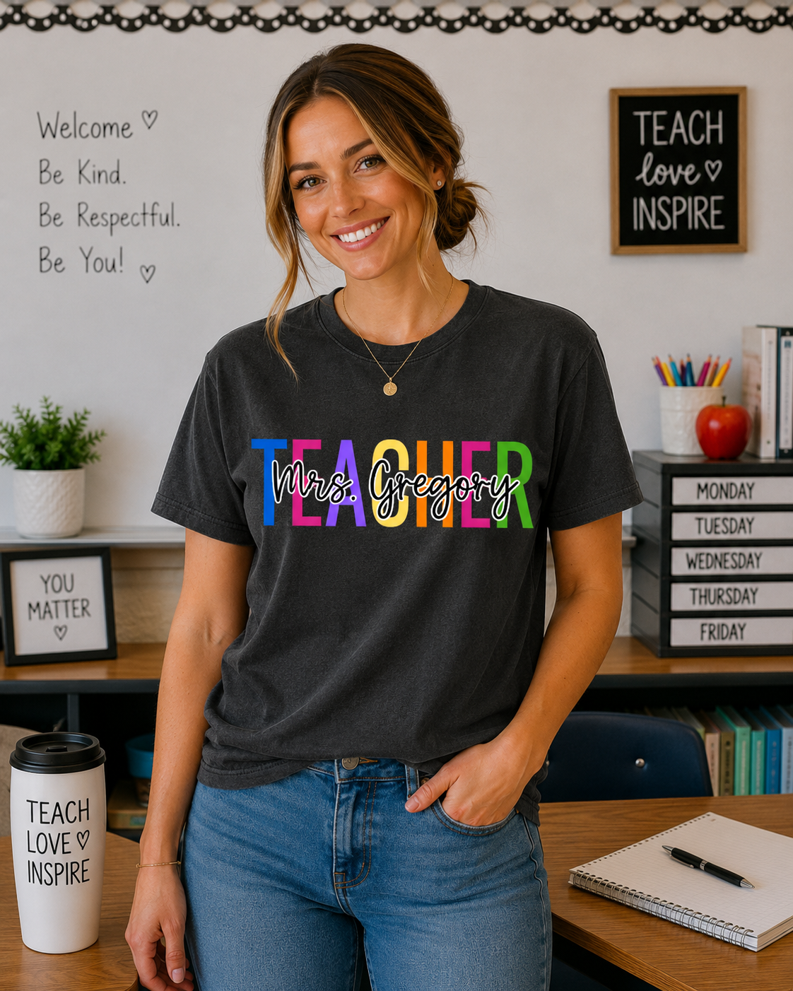 School Colors Teacher Shirt with Name