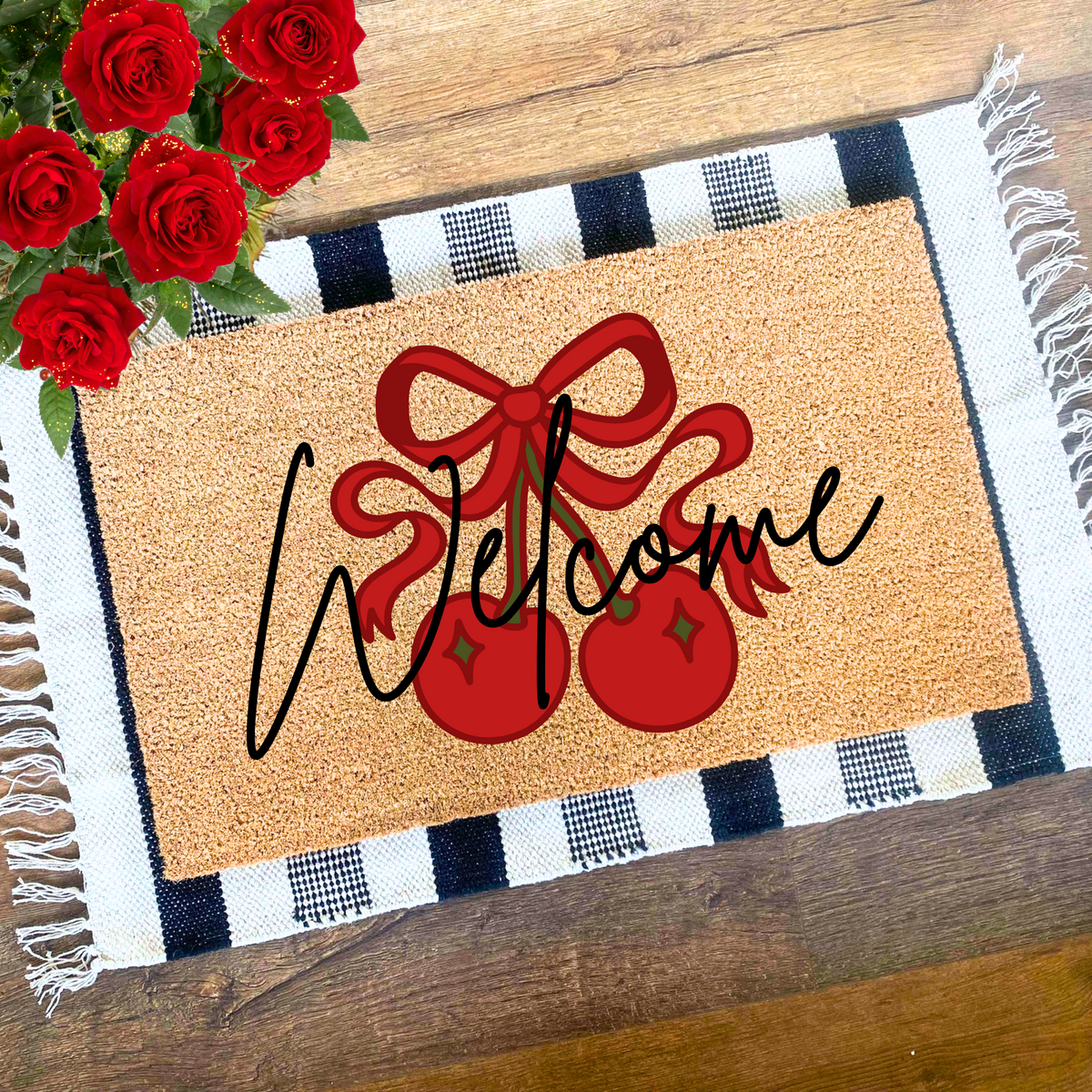 Coquette Cherry Welcome Doormat, Cherries, Cherry Home Decor, Coquette Decor, Porch Decor,