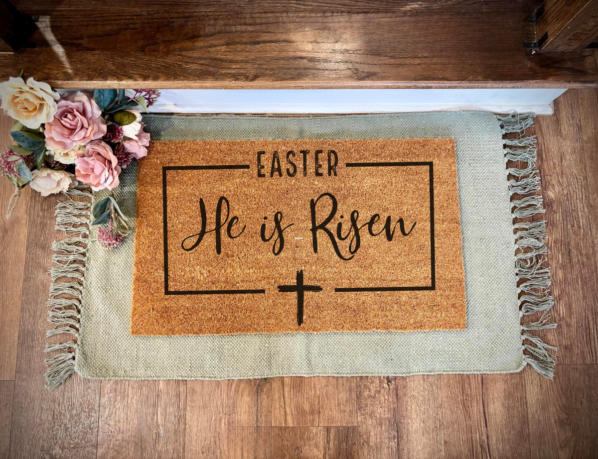 He Is Risen Easter Door Mat, Easter Door Mat, Door Mat, Spring Doormat, Spring Decor, Easter Decor, Easter, Easter Bunny, Easter Welcome Mat (Copy)