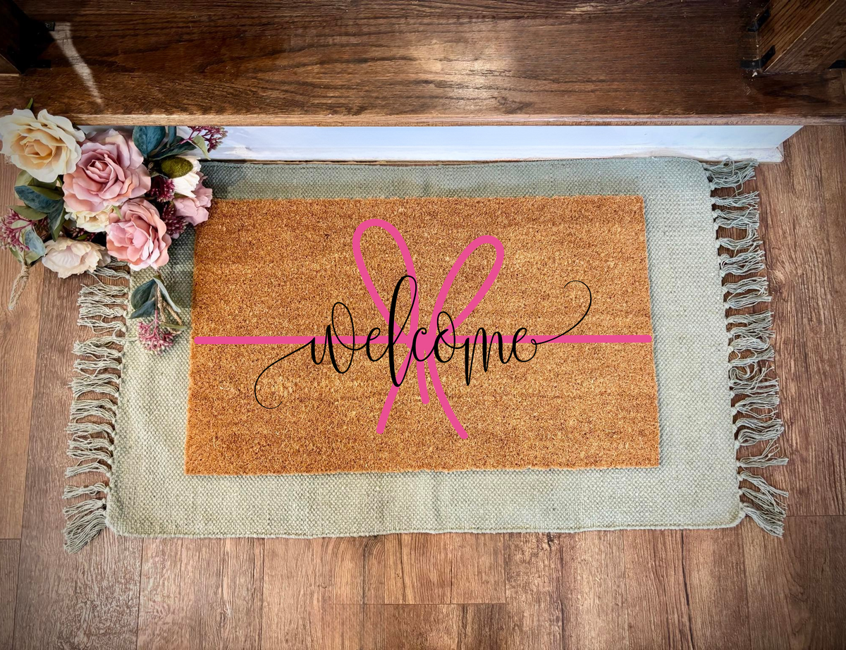 Welcome Pink Bow Doormat | Spring Doormats | Fun Print Doormats | Porch Decor | Home Decor (Copy)