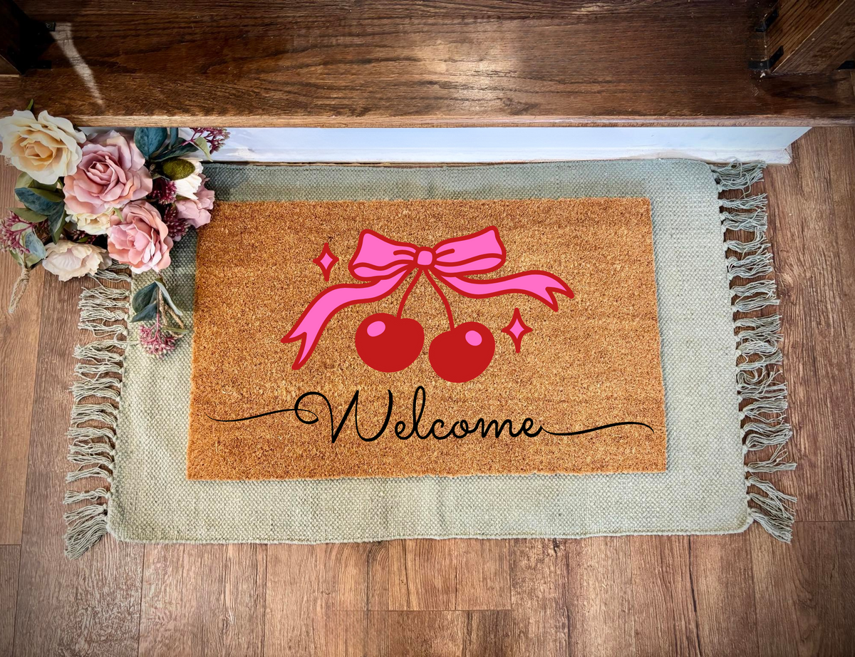 Welcome Pink Coquette Cherries Doormat | Spring Doormats | Fun Print Doormats | Porch Decor | Home Decor (Copy) (Copy)