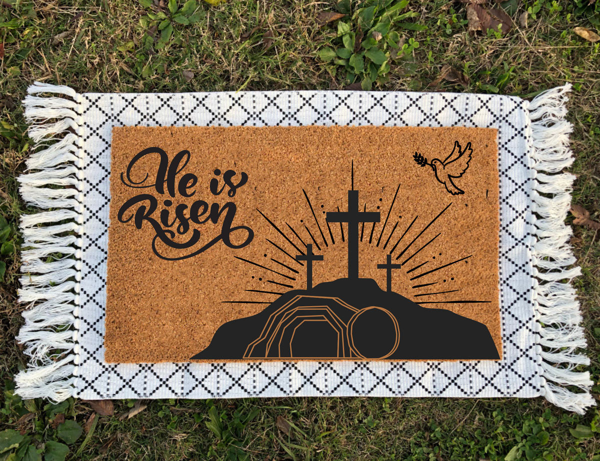 He Is Risen Doormat | Spring Doormat | Religious Decor | Porch Decor | Home Decor | Easter Doormat