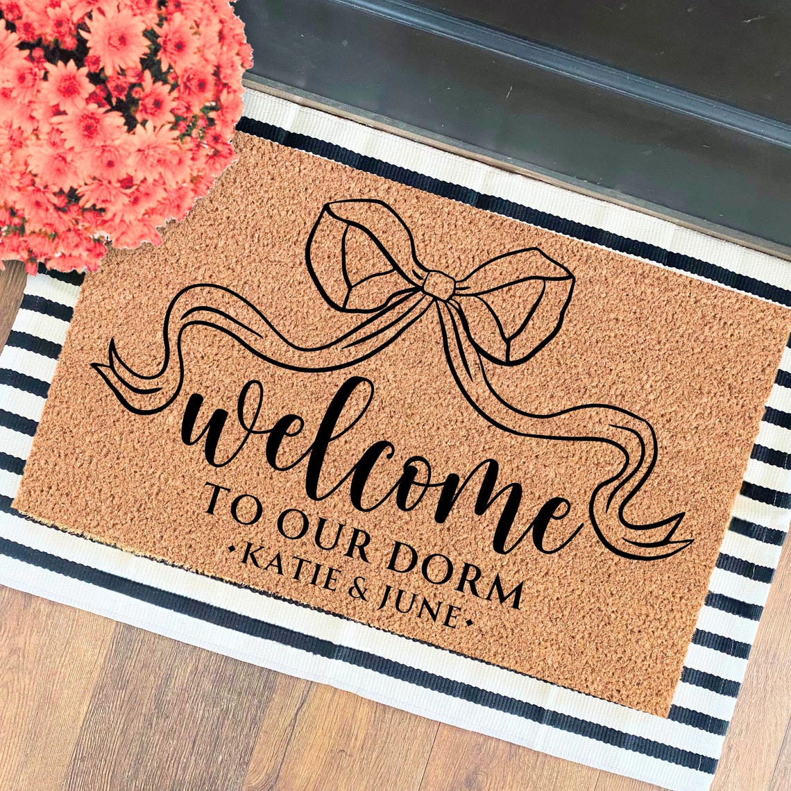 Welcome To Our Dorm Bow Theme Doormat