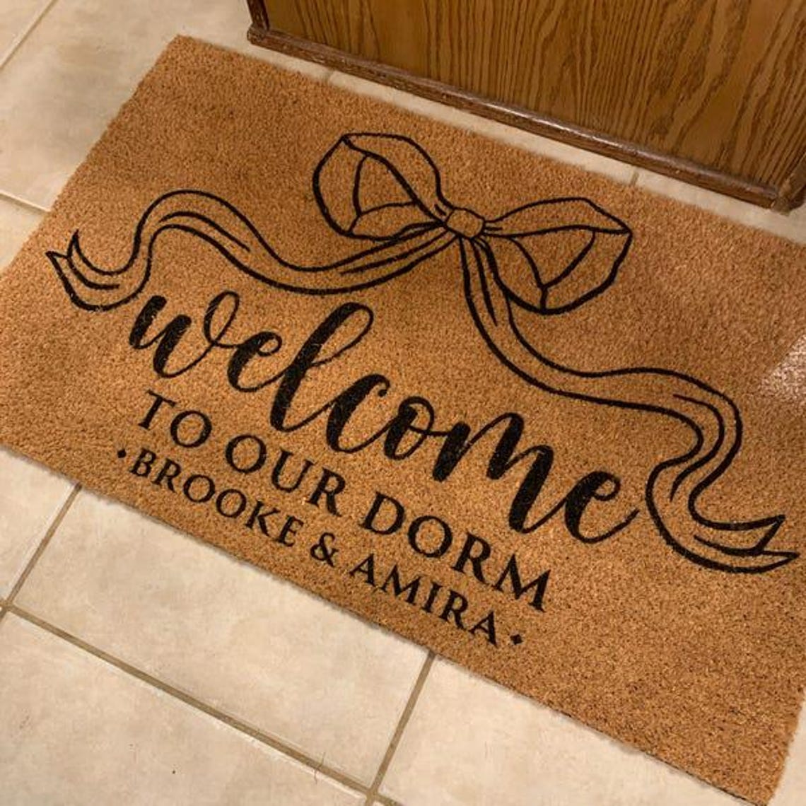 Welcome To Our Dorm Bow Theme Doormat