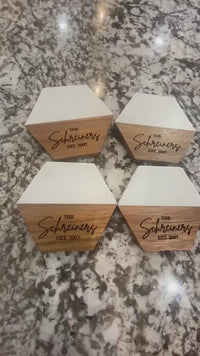 Set of 4 Custom Marble Wood Coasters | Personalized Gifts | New Home Housewarming Gifts | Wedding and Bridal Gifts | Engraved Coasters
