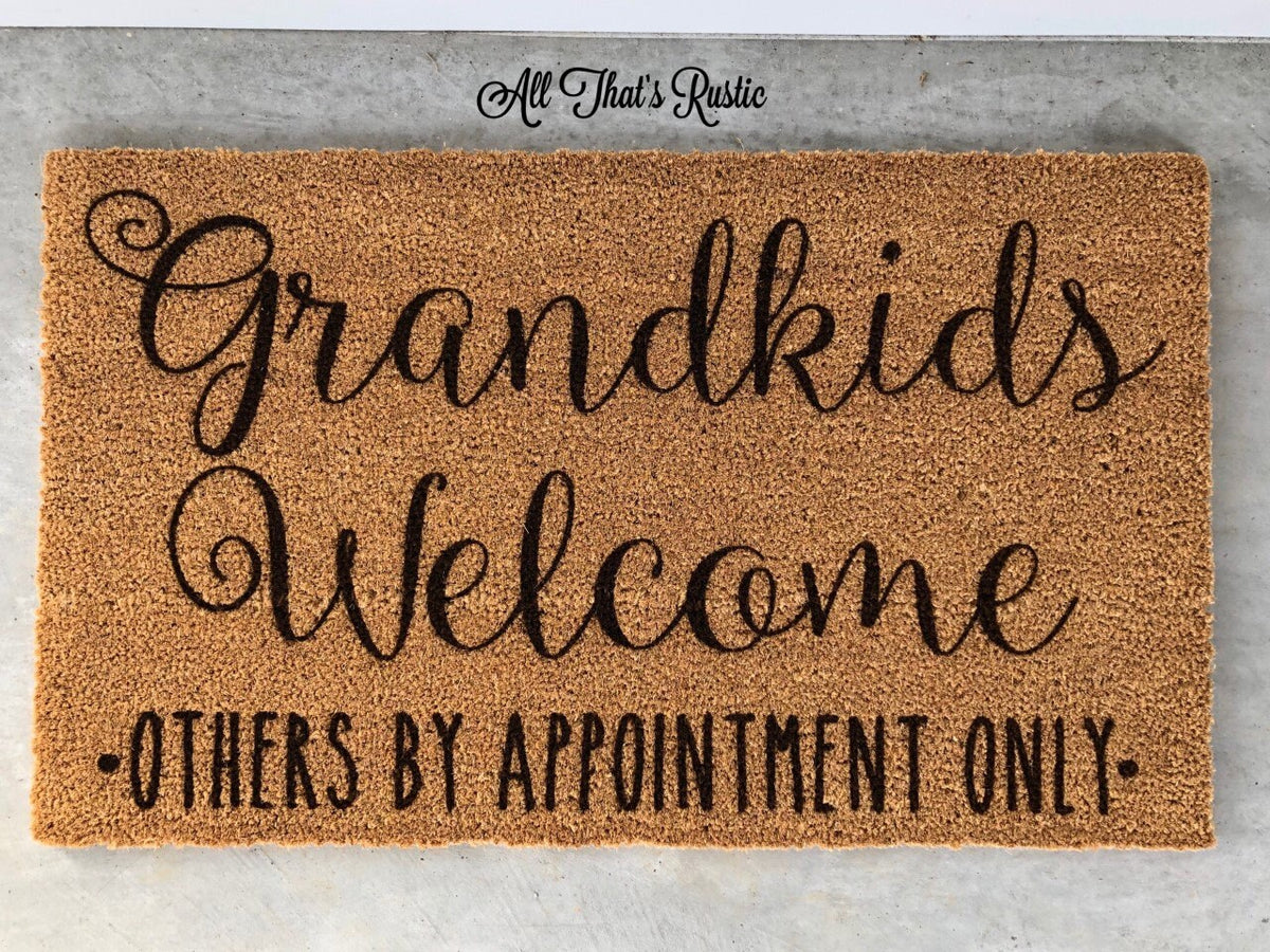 Grandkids Welcome Doormat, Grandkids Welcome Others By Appointment Only, Grandparent gift, Mother's Day Gift, Gift for Grandparent, Doormats