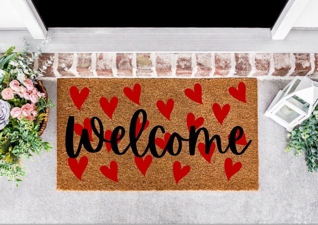 Valentines Day Decor, Valentines Doormat, Welcome Mat, Heart Doormat, Door Mat, Winter Doormat, Valentines Gift, Valentines Day Gift, Hearts