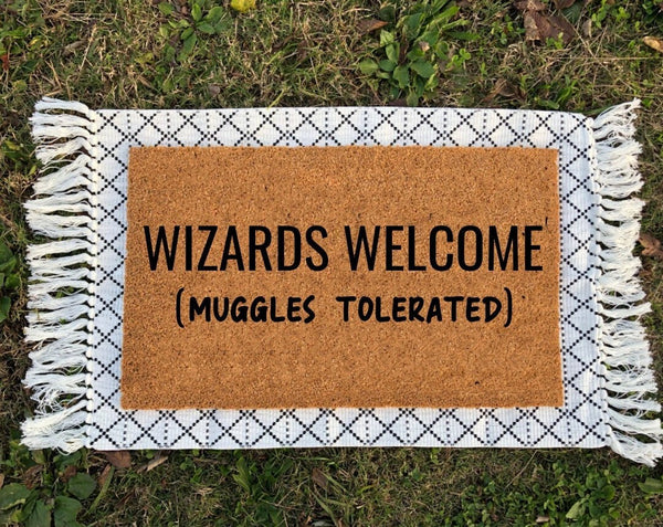 Wizards Welcome Muggles Tolerated Door Mat | HP Doormat | Funny Door Mat | HP Decor | Welcome Mat | Housewarming Gift | Outdoor Door Mat