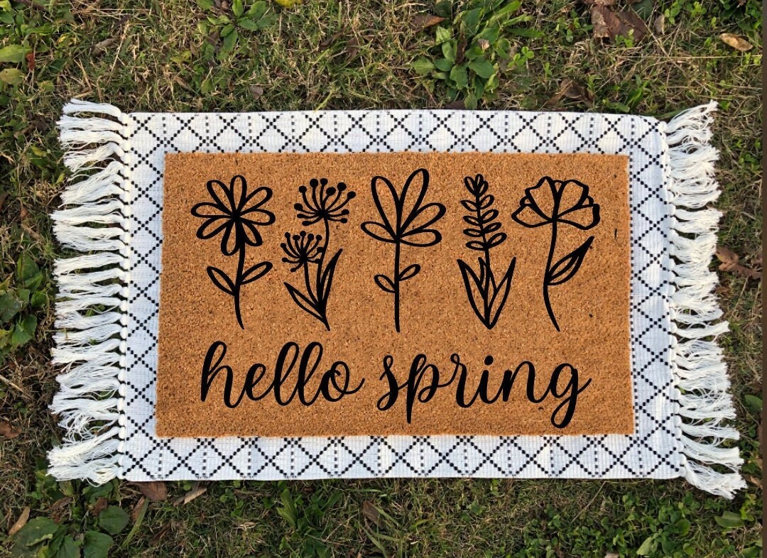 Hello Spring | Hello Spring Doormat | Housewarming Gift | Spring Decor | Front Porch Decor | Spring Doormat | Spring Welcome Mat | Door Mat