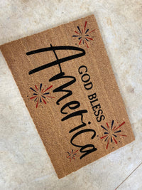 God Bless America Doormat | 4th Of July | Patriotic Doormat | Firework Doormat | 4th Of July Decor | Outdoor Rug | Outdoor Decor | Door Mat