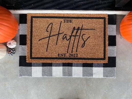 Doormat Layering Rug, Decorative Rug, Rug Under Doormat, Black and White Rug, Stripe Rug, Layering Rug, Farmhouse Decor, Plaid Door Mat