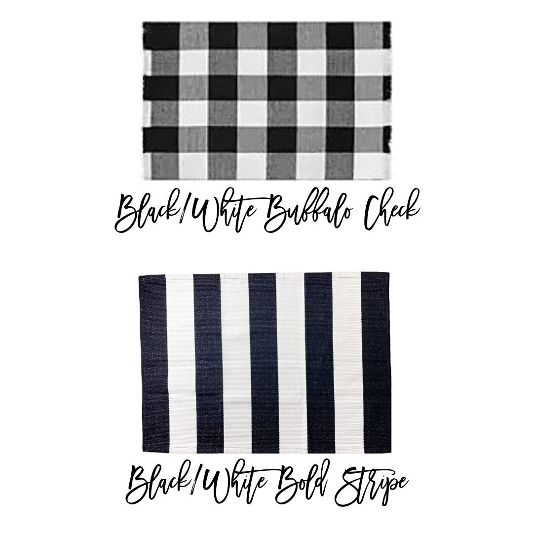 Doormat Layering Rug, Decorative Rug, Rug Under Doormat, Black and White Rug, Stripe Rug, Layering Rug, Farmhouse Decor, Plaid Door Mat