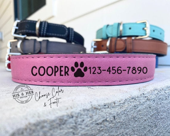 Custom Leather Dog Collar | Personalized Dog Collar | Engraved Dog Collars | Girl Boy Collars | Dog Lover Gift | Pink Dog Collar | Dog Gift