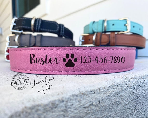 Custom Leather Dog Collar | Personalized Dog Collar | Engraved Dog Collars | Girl Boy Collars | Dog Lover Gift | Pink Dog Collar | Dog Gift