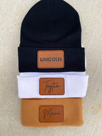 Personalized Leather Patch Unisex Beanies | Personalized Gifts For Her | Kids Gift | Unisex Gift | Family Beanies | Gift For Men